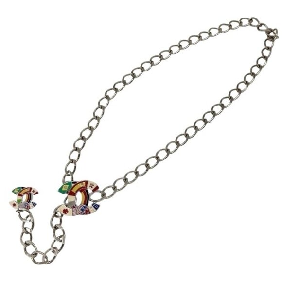 CHANEL Vintage CC Mark Logo Flags Chain Belt Multicolor Hook Silver [106316] - Picture 1 of 10